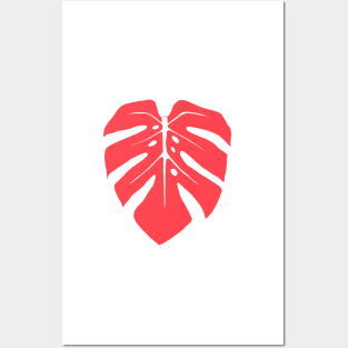 Coral Pink Monstera Leaf Posters and Art